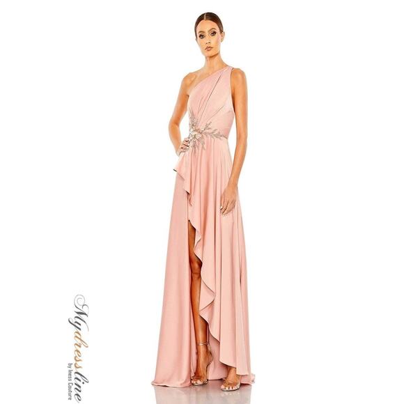Mac Duggal Blush Pink Embellished One Shoulder Formal Asymmetrical Gown 10